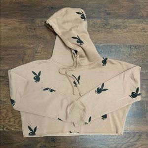 playboy tan cropped hoodie